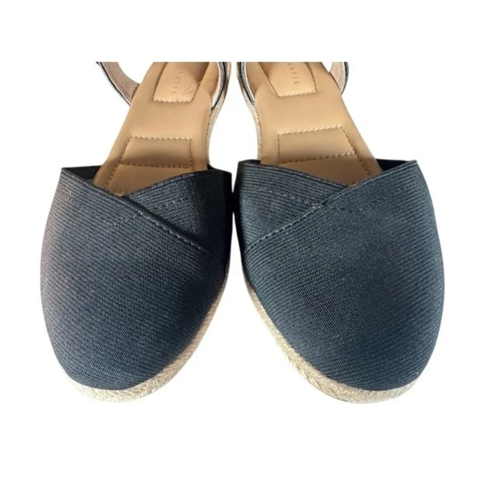 Kelly & Katie Black Canvas Espadrille Wedge Ankle Strap Flats Women's Size 9W